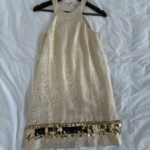 Lilly Pulitzer NWT Gold Sequin Halter Cocktail Dress Size XS